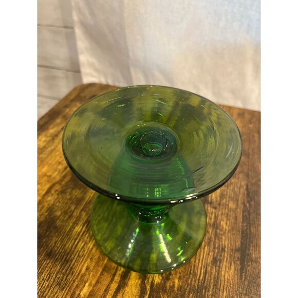 Blenko Style Handblown Deep Green Glass Candle Stick - Picture 3 of 6